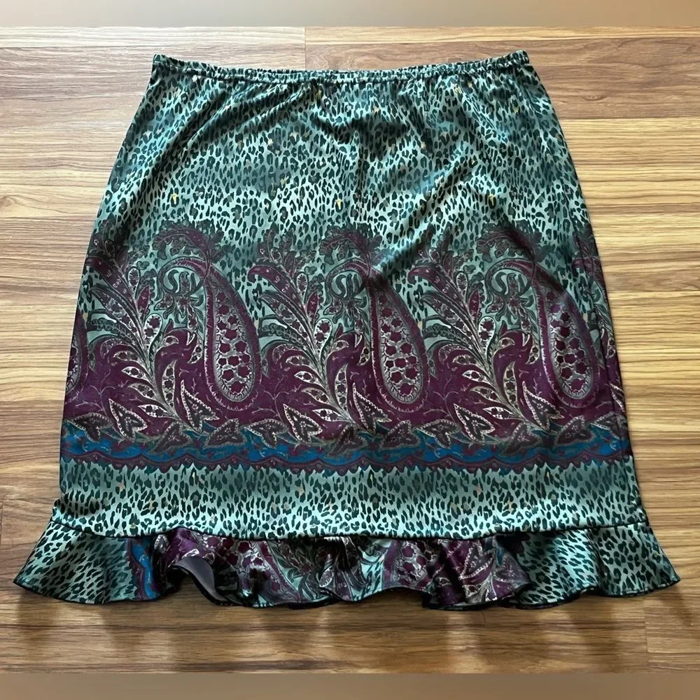 VTG No Boundaries Skirt Ruffle Hem Paisley Leopard Y2K WhimsiGoth Grunge Size XL